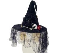 LAIOUSN Halloween Witch Hat With Skeleton Hands Punk Web Mesh Veil Gothic Steampunk Accessory For Adults Party Cosplay Halloween Costume Accessories