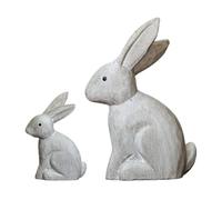 LAIOUSN Pack Of 2 Easters Rabbits Wooden Figurines Statue Bunnies Sculpture For Home Office Tabletop Shelf Decorative Ornaments Cute Bunnies Ornaments