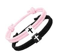 LAIOUSN Pack of 2 Simple Black Religious Bracelets Crosses Designs for Daily Wear Elegant Faith Accessory Religious Gift