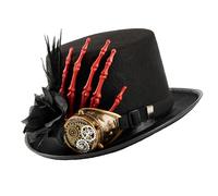 LAIOUSN Punk Tall Hat With Skeleton Hand Flower Decoration Punk Theme Head Accessory Top Hat For Halloween Masquerades Event Carnivals Costume