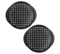LAIOUSN Set Of 2 Carbon Steel Pizza Pans Perforated Nonstick Baking Trays With Handles For Even Crisping Crispy Crust Pizza Pan With Holes
