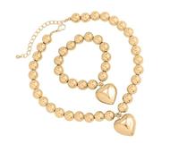 LAIOUSN Simple Gold Color Ball Bead Chain Necklace Heart Pendant Jewelry Set Elegant Beaded Accessory For Women Formal And Casual Necklace