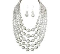 LAIOUSN Timeless Multi-Strand Synthetic Pearls Jewelry Set with Earrings, Lightweight & Versatile for or Evening Lightweight Layering Pearls Necklace Set