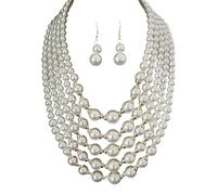 LAIOUSN Timeless Multi-Strand Synthetic Pearls Jewelry Set with Earrings, Lightweight & Versatile for or Evening Lightweight Layering Pearls Necklace Set