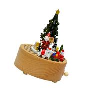 LAIOUSN Wood Santa Christmas Tree Windup Music Box Holiday Festival Wnd Up Rotating Musical Box For Home Or Office Table Decors Holiday Ornament