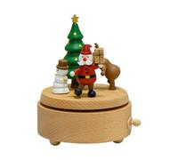 LAIOUSN Wood Santa Christmas Tree Windup Music Box Holiday Festival Wnd Up Rotating Musical Box For Home Or Office Table Decors Holiday Ornament