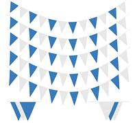 Laipuke Bunting Fabric 32Ft / 10M Fabric Bunting with 40 Pcs Triangle Flags White & Blue 14 x 18 cm, Banner Garland for Wedding Baby Bridal Shower Birthday Engagement Anniversary Parties