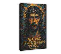 LAIRIBA Matthew 7∶7, Jesus' Teachings, Religious-beliefs Poster for Room Aesthetics Canvas Wall Art Poster And Print Frame 24x36inch