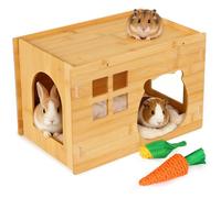 LAIRIES Bamboo Small Animal Hideout, Ventilated Guinea Pig House with Multiple Doors and Window for Hamster, Chinchilla, Hedgehog, Bunny
