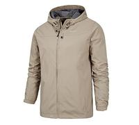 LairschDan Men's Waterproof Windproof Cycling Jacket - Lightweight Hooded Outdoor Rain Jacket for Cycling Running Hiking (UK, Alpha, 5XL, Regular, Regular, Khaki)
