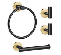 Lairuier Bathroom Hardware Set, 4-Piece Towel Bar Set Include Toilet Paper Holder,Towel Ring and 2 Towel Hooks Stainless Steel Wall Mounted Bathroom Hardware Accessories Set (Black and Gold)