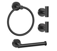 Lairuier Bathroom Hardware Set, Matte Black Stainless Steel 4-Piece Include Hand Towel Ring Toilet Paper Holder and 2 Robe Towel Hooks， Bathroom Wall Mounted Fixtures，Q1M-P4BK