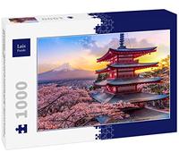 Lais Puzzle Fujiyoshida, Japan Beautiful view of Mount Fuji and the Chureito Pagoda at sunset, Japan in spring with cherry blossoms 1000 pieces