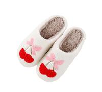 LAISMEIX Women's Men's Happy Face Heart-Shaped Cat Slippers Retro Leopard Print Memory Foam Soft Plush Warm Non-Slip Home Shoes, Red Cherry, 38.5/39.5 EU