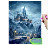 LAISU Castle Diamond Painting for Adults Beginners and Children from 6 Years, 30 x 40 cm Magic School 5D Diamond Painting Pictures, Large Round Stones Diamond Painting, DIY Art Mosaic Craft Kit for