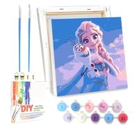LAISU Frozen Painting by Numbers for Junior, Adults and Children Beginners, 20 x 20 cm, Small DIY Cartoon Anime Princess Painting, Craft Set with Frame, Canvas Brushes, Acrylic Paints for Girls