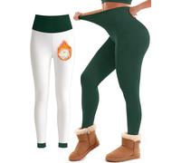 Laite Hebe Fleece Lined Leggings Women - High Waisted Winter Yoga Pants Tummy Control Soft Thermal Warm for Hiking Workout, Fleece Lined-dark Green, XL