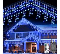 LaiTeny Icicle Outdoor Christmas Lights 15M - LED Xmas Icicle Light Outside Christma Icicles Lighting Connectable Icicle House Lights 8 Mode Remote Blue White