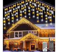 LaiTeny Icicle Outdoor Christmas Lights 15M - Warm White LED Xmas Icicles Light Outside Lighting Connectable House Lights 8 Mode Remote