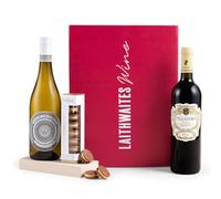 Laithwaites Hotel Chocolat Macarons & Wine Duo Gift Set - 1 Red Wine (75cl), 1 White Wine (75cl), 1 Pack of Hotel Chocolat Salted Caramel Macarons - Christmas Hamper Gift Set