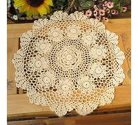 Laivigo New Handmade Crochet Lace Round Table Cloth Doilies Doily,16 Inch,Beige