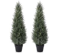 Laiwot 3FT Artificial Cedar Topiary Trees for Outdoors Potted Fake Cypress Trees Faux Evergreen Plants for Home Porch Decor Set of 2