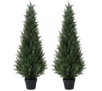Laiwot 4FT Artificial Cedar Topiary Trees for Outdoors Potted Fake Cypress Trees Faux Evergreen Plants for Home Porch Decor Set of 2