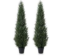 Laiwot 5FT Artificial Cedar Topiary Trees for Outdoors Potted Fake Cypress Trees Faux Evergreen Plants for Home Porch Decor Set of 2