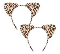 LAIYOHO 2 Pcs Leopard Cat Ears Headband- Elastic Animal Ears Fabric Hair Band for Girls, Cute Leopard Printed Headband Accessories (Leopard Print Hair Wrap)