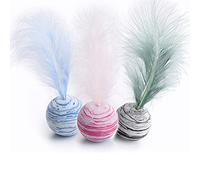 LAIYOHO 3-Pack Interactive Feather Ball Cat Toys Mini Teaser Balls Perfect for Kittens & Adult Cats,Scratch Toys with Teeth Cleaning Textures,Lightweight for Boredom Relief (Blue/Pink/Green)