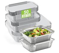 LaJasya 50 Pack Aluminium Foil Trays with Lids, 1750ml/700ml/410ml Large Tin Foil containers, Disposable Take Away Food Containers, Reusable Foil Baking Trays for Cooking, Roasting, Baking, Frying