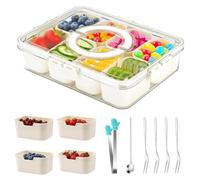 LaJasya Divided Serving Tray with Lid & Handle, Snack Box with 8 Compartments, Reusable Snackle Box, Snack Tray Removable, Food Storage Container, Clear Organizer for Veggie, Candy, Fruit, Nut