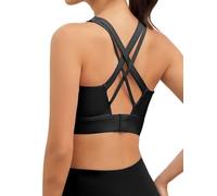 LAJERIN Sports Bras for Women, High Impact Push Up Cross Back Padded Strappy Workout Running Sports Yoga Bras for Gym Top Women Full Coverage Support Black-S