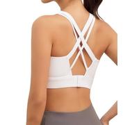 LAJERIN Sports Bras for Women, High Impact Push Up Cross Back Padded Strappy Workout Running Sports Yoga Bras for Gym Top Women Full Coverage Support White-XL