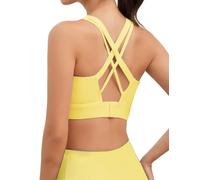 LAJERIN Sports Bras for Women, High Impact Push Up Cross Back Padded Strappy Workout Running Sports Yoga Bras for Gym Top Women Full Coverage Support Yellow-XL