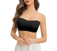 LAJERIN Strapless Bras for Women Nude Bra Push Up Women's Tube Top Bandeau Bra Bralette Plus Size Wireless Non-Slip Padded, Black-01, M