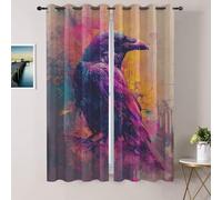 lajGalimau Gothic Crow Curtains 54 Inch Drop, Colorful Raven Blackout Curtains, Eyelet Curtain for Bedroom Living Room, Room Darkening Drapes 2 Panels, 46 x 54 Inch