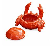 Lajiakoy® Ashtray with Ceramic Lid, Windproof, for Indoor and Outdoor Use, Funny Ashtray, Table Ashtray with Crab Design (Red)