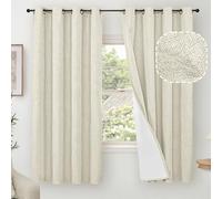 Lajode 100% Blackout Curtains for Bedroom 63 Inch Length 2 Panels, Thermal Insulated Complete Light Blocking Noise Reducing Linen Window Curtains for Nursery, Bronze Grommet, Each 52" Wide, Natural