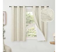 Lajode 45 Inch Length Linen Blackout Curtains for Short Cafe Window, Thermal Insulated Light Blocking Soundproof Privacy Burlap Curtains 2 Panels, Each 38 Inch Wide Natural
