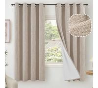 Lajode Beige 100% Blackout Curtains for Bedroom 63 Inch Length 2 Panels, Thermal Insulated Complete Light Blocking Noise Reducing Linen Window Curtains for Nursery, Bronze Grommet, Each 52" Wide