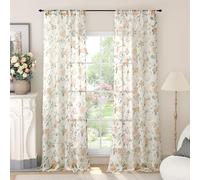 Lajode Floral Sheer Curtains for Living Room Window, Farmhouse Light Filtering Privacy Semi-Sheer Linen Curtains for Bedroom 96 Inch Length 2 Panels, Rod Pocket, Champagne Beige, Each 52 Inch Wide