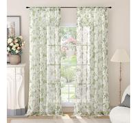 Lajode Floral Sheer Curtains for Living Room Window, Vintage Farmhouse Light Filtering Privacy Semi-Sheer Linen Curtains for Bedroom 84 Inch Length 2 Panels, Rod Pocket, Sage Green, Each 52 Inch Wide