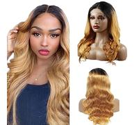 Lakaisa 4x4 HD Lace Front Wig Human Hair Wig Body Wave Wig Real Hair Glueless Wig Wear and Go 1B/27 Blonde Colour Brazilian Real Hair with Baby Hair No Shedding No Smell 20 Inches