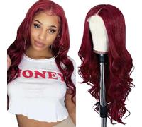Lakaisa Body Wave Human Hair Wig Burgundy 4x4 Lace Front Real Hair Wig Wear and Go Glueless 100% Unprocessed Brazilian Remy Hair Wig Real Hair Women No Smell for Woman 20 Inches