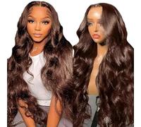 Lakaisa Body Wave Human Hair Wig Lace Frontal Wig Women's Real Hair Glueless Wear and Go Grade 8A 100% Brazilian Remy Hair 4 x 1 HD Lace #4 Chocolate Hair No Smell for Women 26 Inches