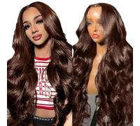 Lakaisa Body Wave Human Hair Wig Lace Frontal Wig Women's Real Hair Glueless Wear and Go Grade 8A 100% Brazilian Remy Hair 4 x 1 HD Lace #4 Chocolate Hair No Smell for Women 24 Inches