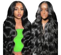 Lakaisa Body Wave Human Hair Wig Real Hair Women's 13 x 1 Lace Natural Black Pre Plucked 100% Unprocessed Brazilian Remy Hair 180% Density No Shedding No Tangle, 32 Inches (81 cm)