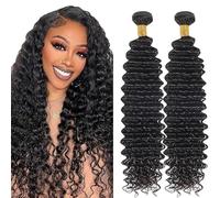 Lakaisa Deep Wave Human Hair Bundles Real Hair Weft Extensions Sew-in Hair Natural Black Real Hair Extensions 2 Bundles 100% Unprocessed Brazilian Virgin Hair for Woman 12 12 Inches