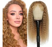 Lakaisa Deep Wave Human Hair Wig, Blonde, 4 x 4 Lace Front Real Hair Wig, Wear and Go Glueless, 100% Unprocessed Brazilian Remy Hair Wig, Real Hair, Women, No Smell for Woman, 76 cm